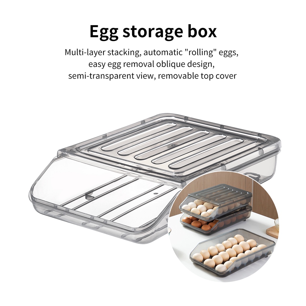 Hộp đựng trứng JUJIAJIA thiết kế nửa trong suốt có thể ráo ra sức chứa lớn có thể xếp chồng lên nhau