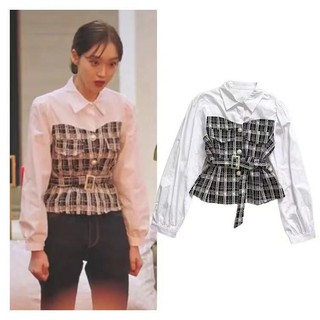 Áo sơ mi kẻ sọc phong cách Penthouse 2 Seok Gyeong giả hai mảnh thời trang mùa xuân