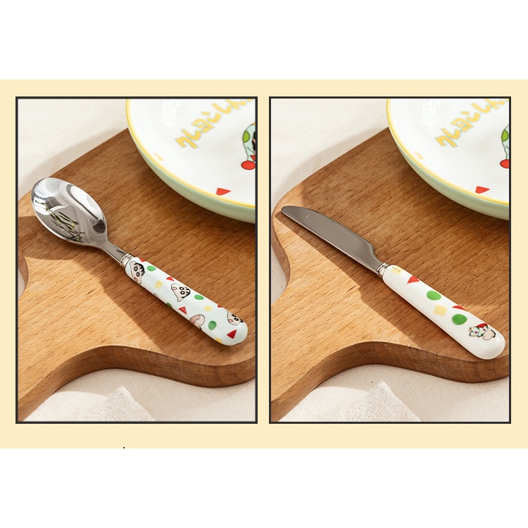 Crayon Shin Chan Bộ dao dĩa thìa dành cho trẻ em bằng thép không gỉ cao cấp SHIN CẬU BÉ BÚT CHÌ