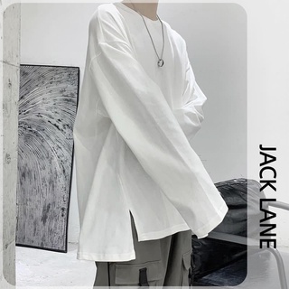 Áo Longsleeves xẻ tà, JACKLANE, Áo nam nữ dài tay oversize trơn Unisex Jack lane