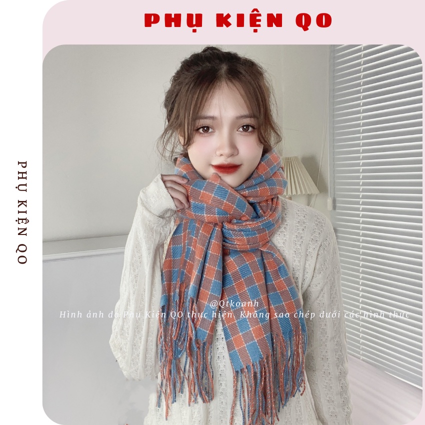 Khăn choàng cổ nữ , khăn cashmere kẻ caro phong cách vintage K20