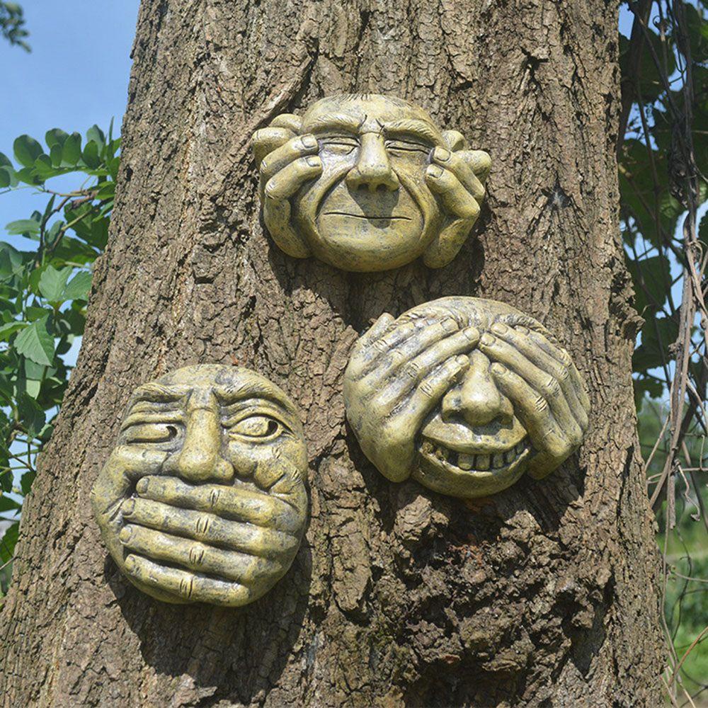 LAKAMIER Tượng Trang Trí Khu Vườn Hình Khuôn Mặt Đừng Nhìn Xấu Xí