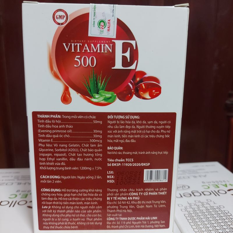 Viên uống đẹp da vitamin E 500 Tinh Dầu Quả Óc Chó Hoa Anh Thảo Giúp Đẹp Da Mờ Nám Cân Bằng Nội Tiết Tố Lọ 60 viên