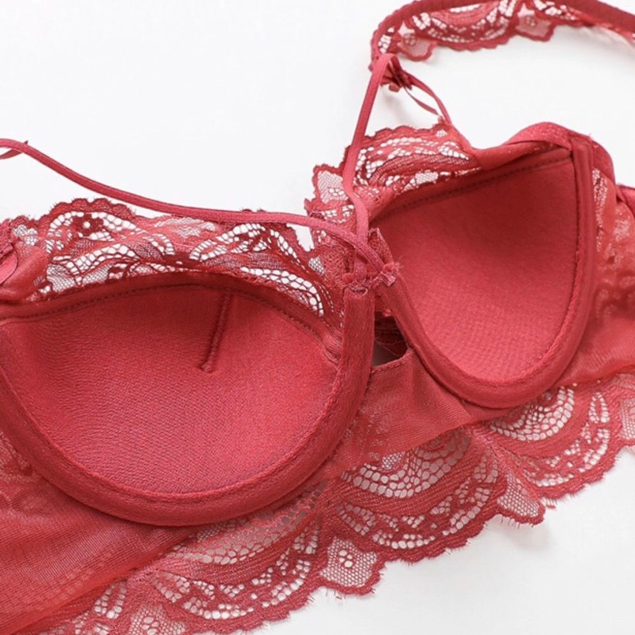 Bộ đồ lót B015 Mand đệm mỏng 1/2 ren dây chéo có gọng