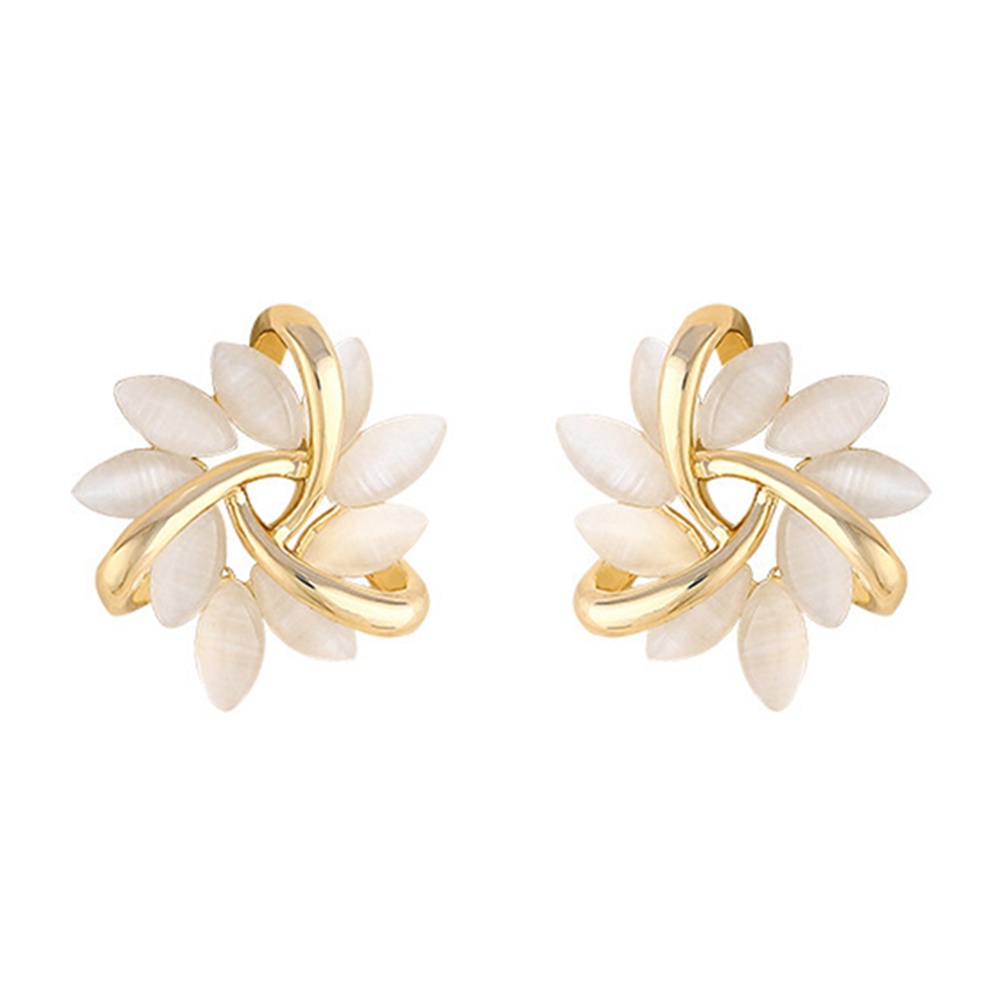 Khuyên Tai Mặt Hoa Xoắn Đính Đá Opal YR