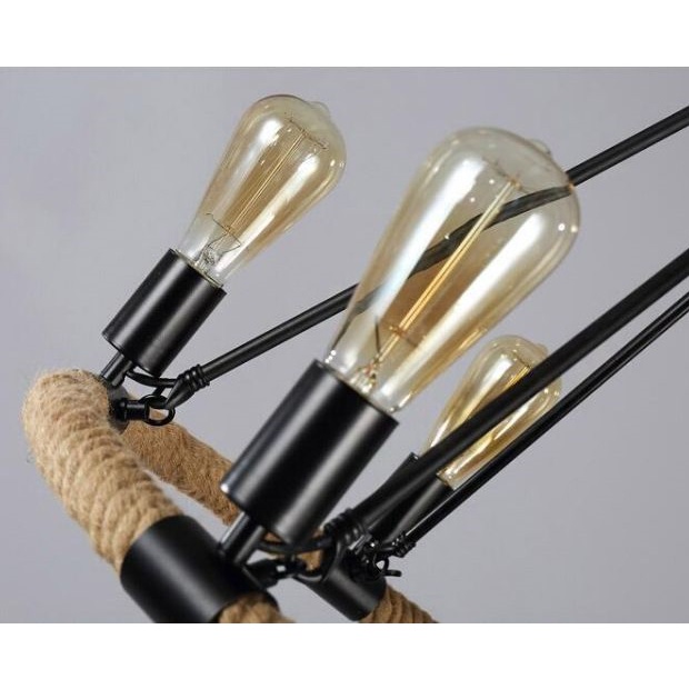 Đèn Chùm Dây Thừng 1 Tầng 6 Bóng Led Edison ST64, Đèn Chùm Thả Trần Bàn Ăn Phòng Khách