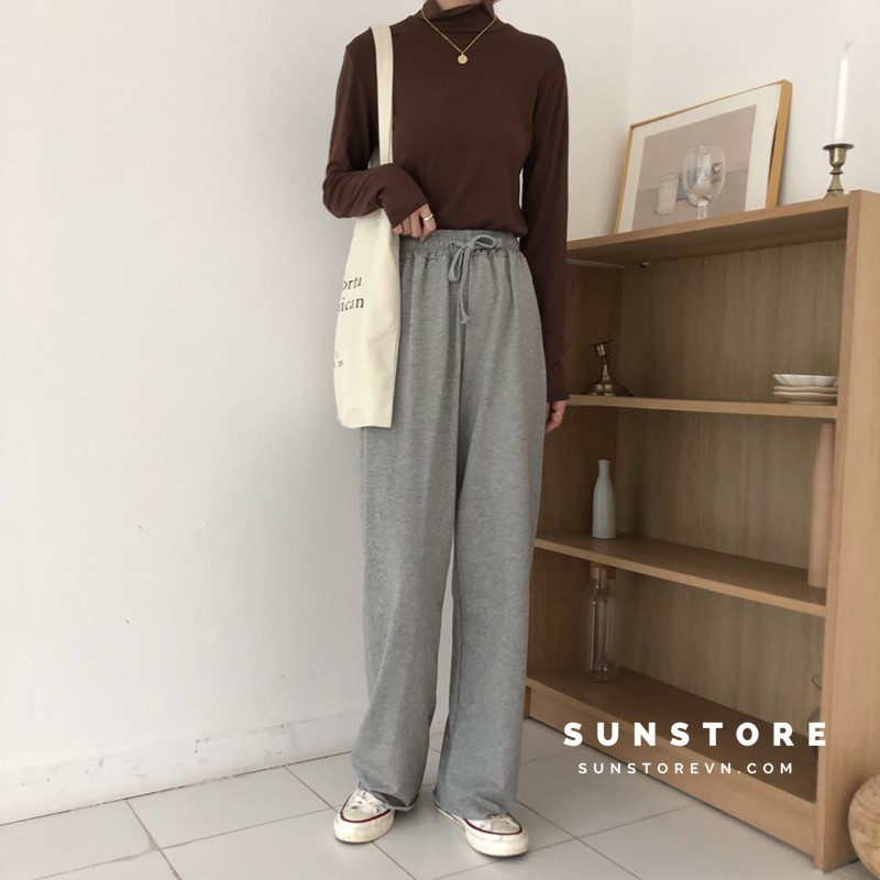 Quần culottes ống suông dáng dài chất thun quảng châu 2 màu xám và đen Ulzzang