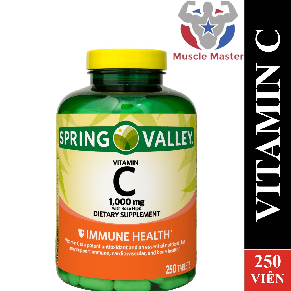 Thực Phẩm Bổ Sung Tăng Sức Đề Kháng, Hệ Miễn Dịch Spring Valley Vitamin C 1000mg 250 Viên