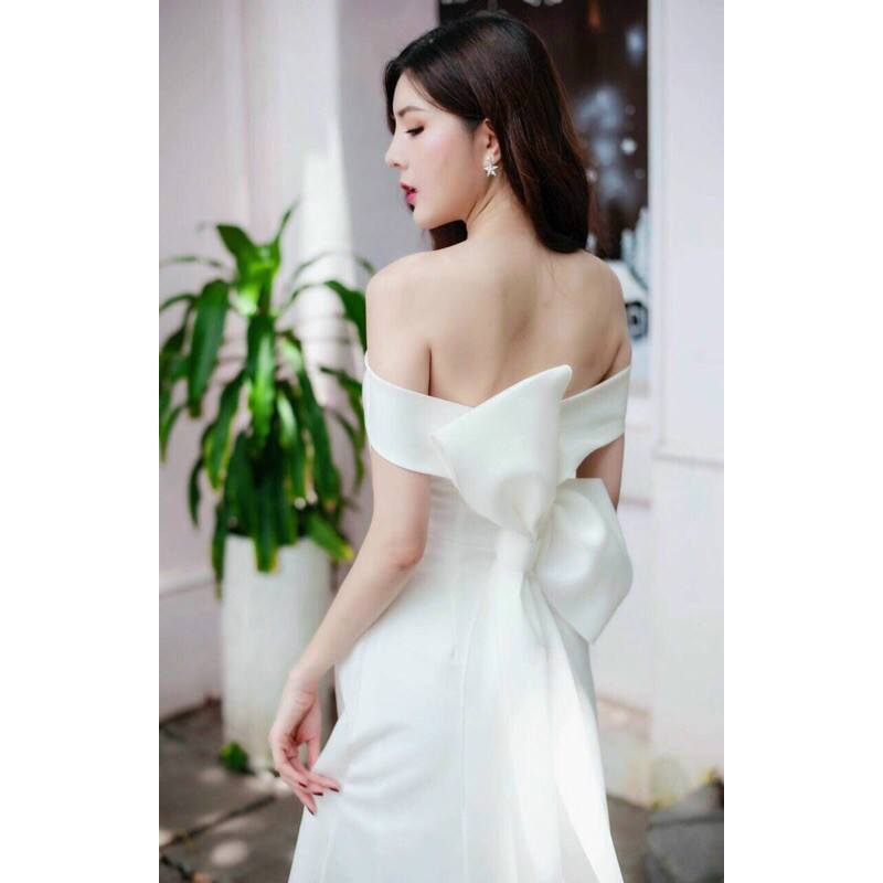đầm trễ vai nơ sau