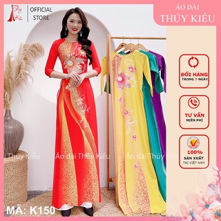 Áo dài nữ truyền thống đẹp may sẵn tết cách tân thiết kế nền Đỏ K150