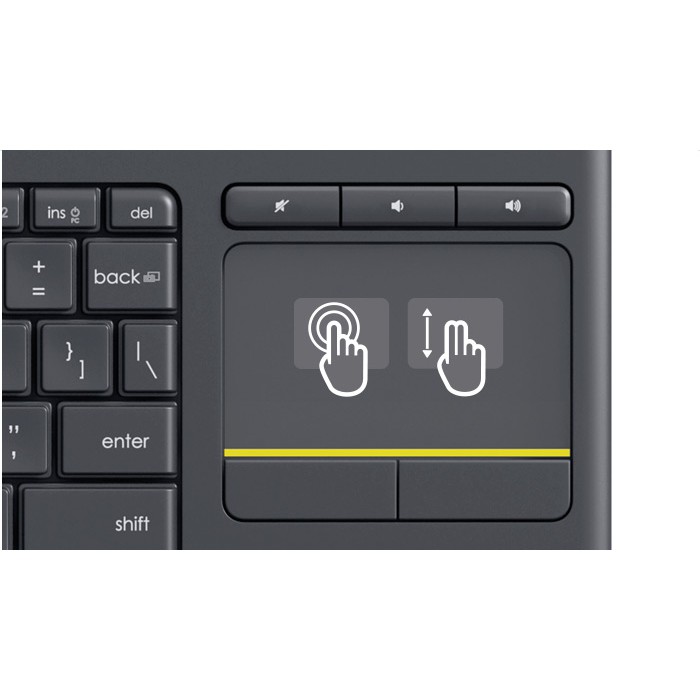 Bàn phím không dây tích hợp chuột cảm ứng Logitech Wireless Touch Keyboard K400 plus - Hàng Chính Hãng