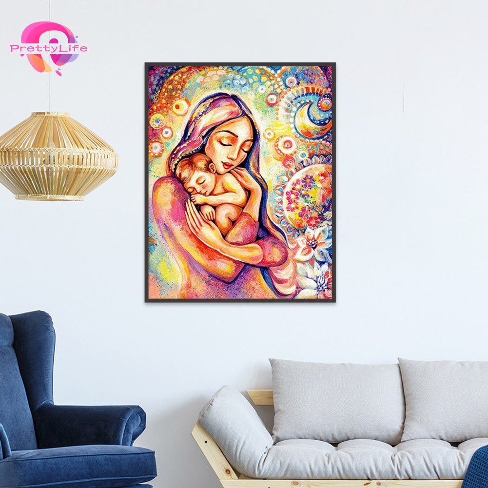 Bộ tranh tự đính đá 5D trang trí nội thất treo tường hình mẹ và bé độc đáo DIY