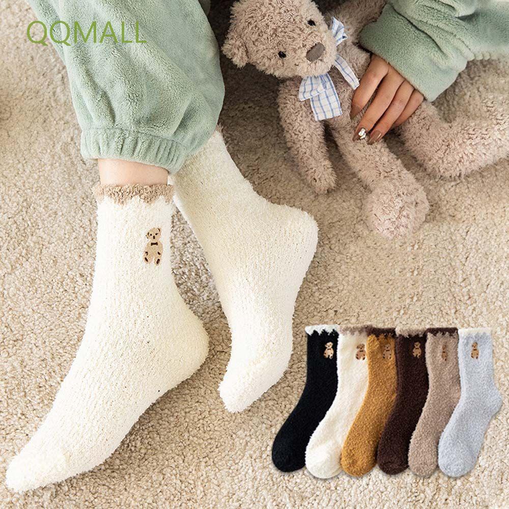 Vớ mềm mại màu trơn thêu hình gấu dễ thương thoáng khí dành cho nữ