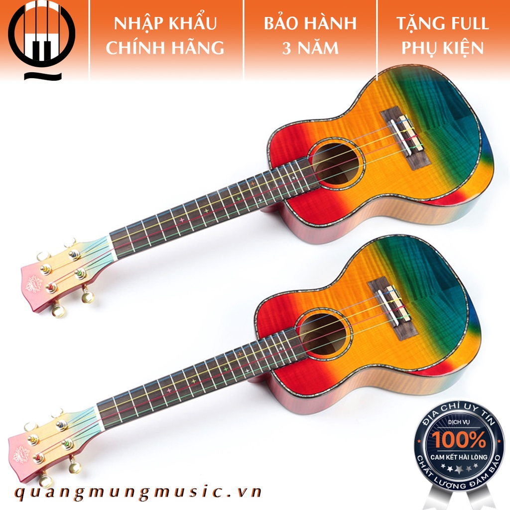 Đàn Ukulele size 24 Concert gỗ Vân Sam cao cấp Full Solid - Khảm trai Body