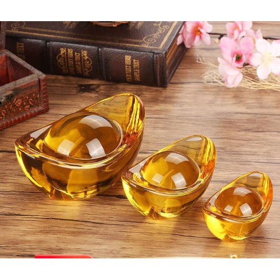 Thỏi vàng pha lê  phong thủy dài 8cm, tài lộc như ý & hóa giải vận xui