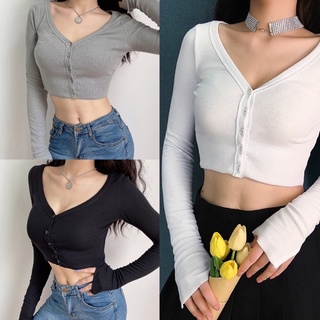 ÁO CROPTOP TAY DÀI CỔ TIM XẺ TAY