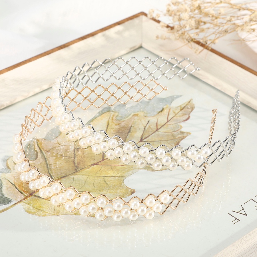 Băng đô kim loại đính ngọc trai nhân tạo phong cách thời trang hàn quốc