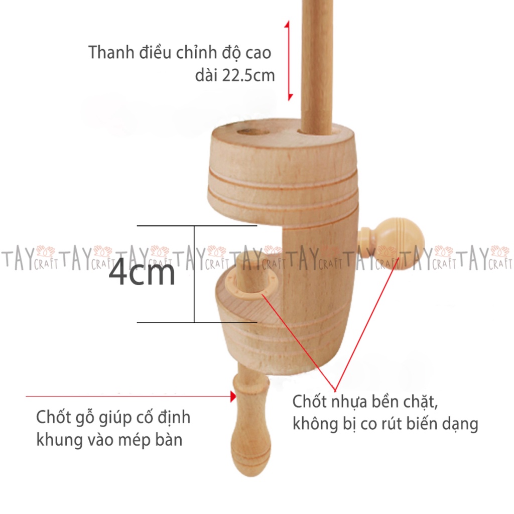 Khung thêu gỗ sồi bản dày có chân kẹp bàn tiện lợi chắc chắn, giá đỡ khung thêu có thể tháo lắp