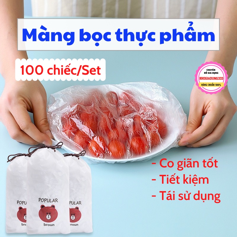 [Set 100 chiếc] Túi bọc thực phẩm ☘ Màng bọc thức ăn co giãn nilon PE bo chun siêu dai tái sử dụng an toàn tiện lợi