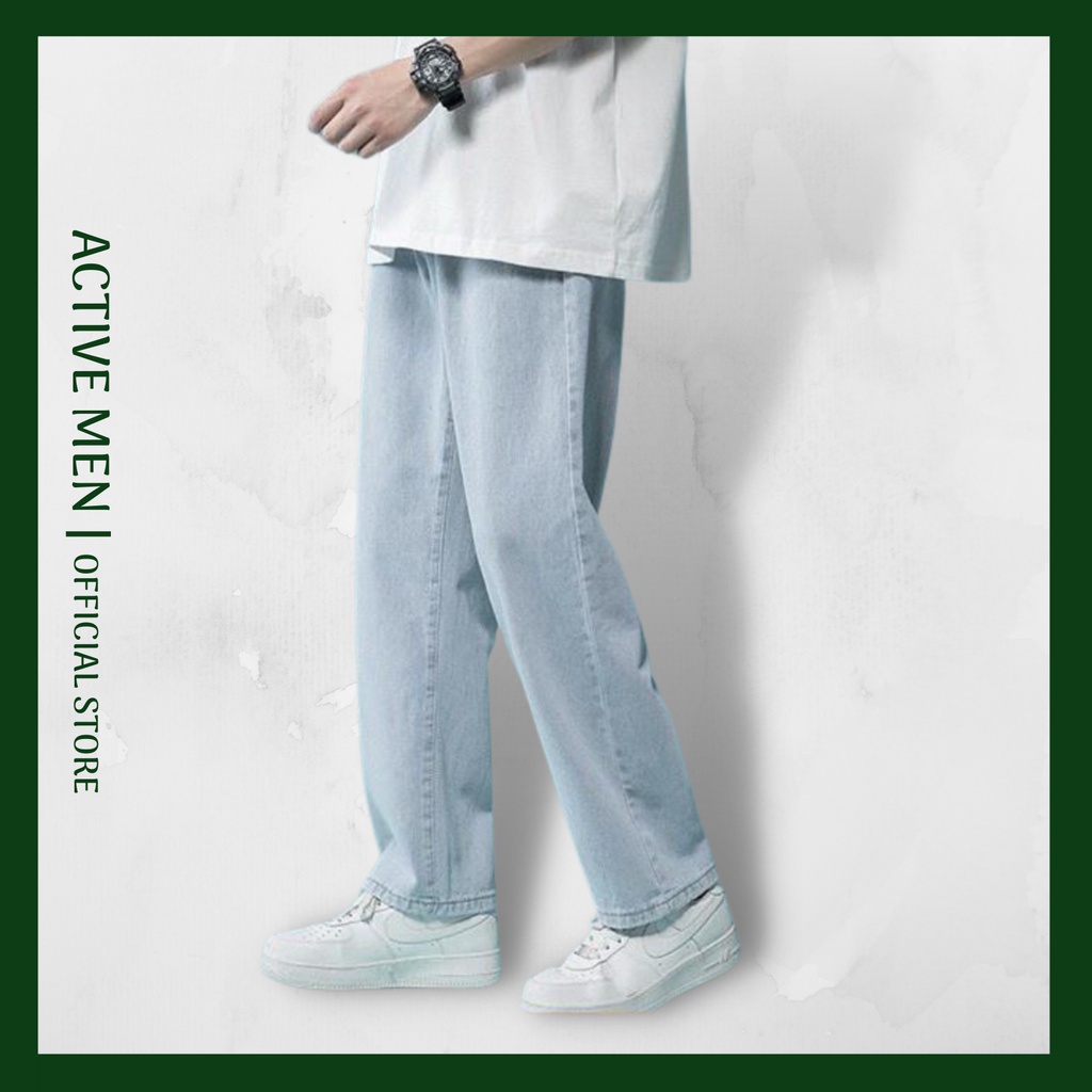 Quần baggy jean trơn, quần bò nam xanh đen ống đứng hottrend hàn quốc 2023