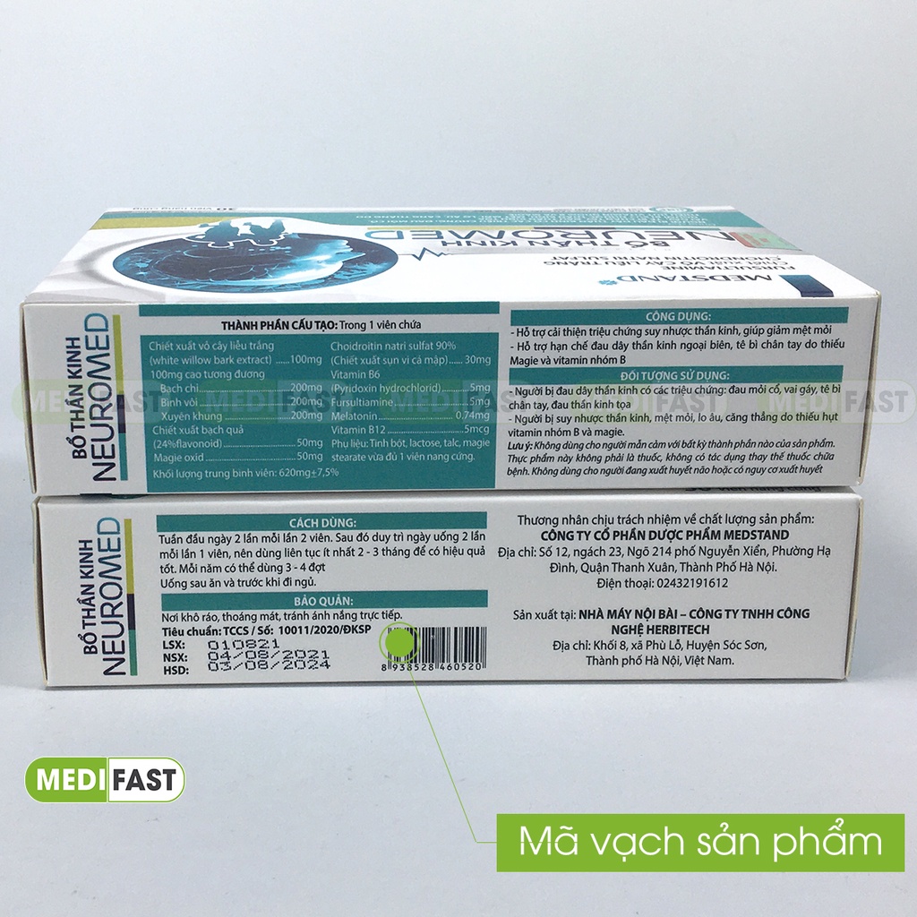 Bổ thần kinh Neuromed Hộp 30 viên Giảm tê bì run tay chân từ thảo dược và vitamin nhóm B Magie
