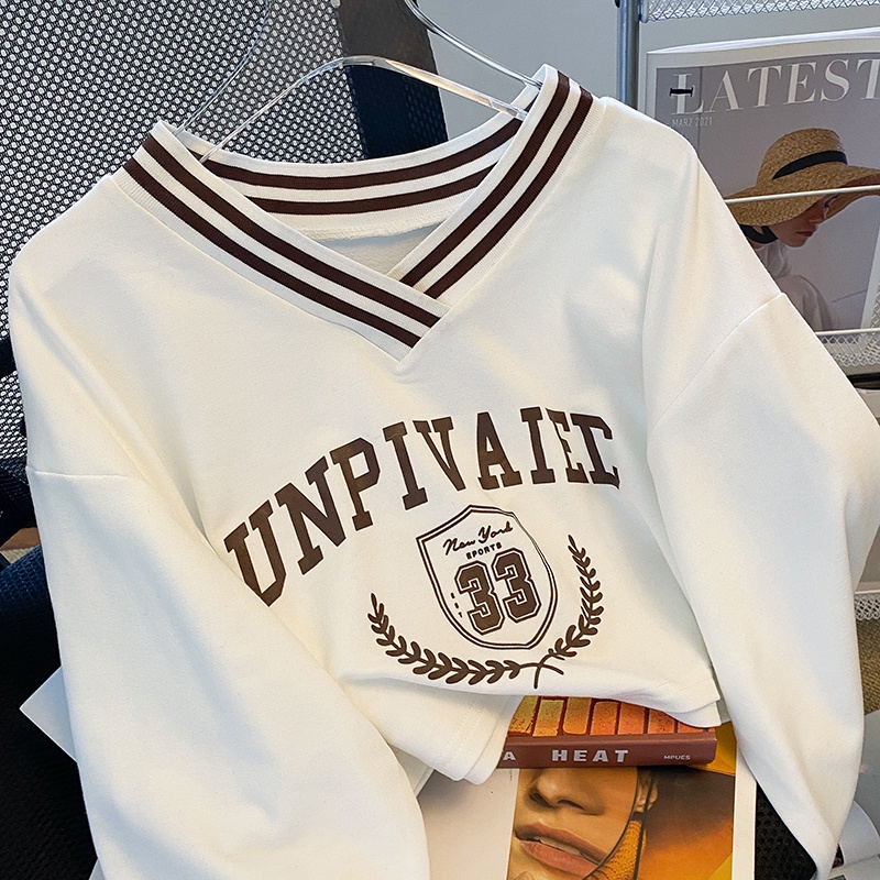 Áo thun croptop ZHELIHANGFEI tay dài cổ chữ V trẻ trung thời trang dành cho nữ