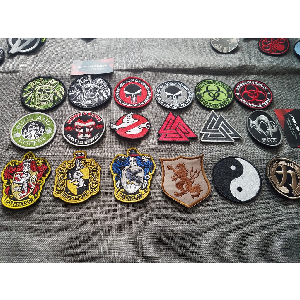 Miếng dán vải sticker loại dán xé hình đầu lâu, thái cực quyền, trang trí balo 511, đồ trang trí tactics