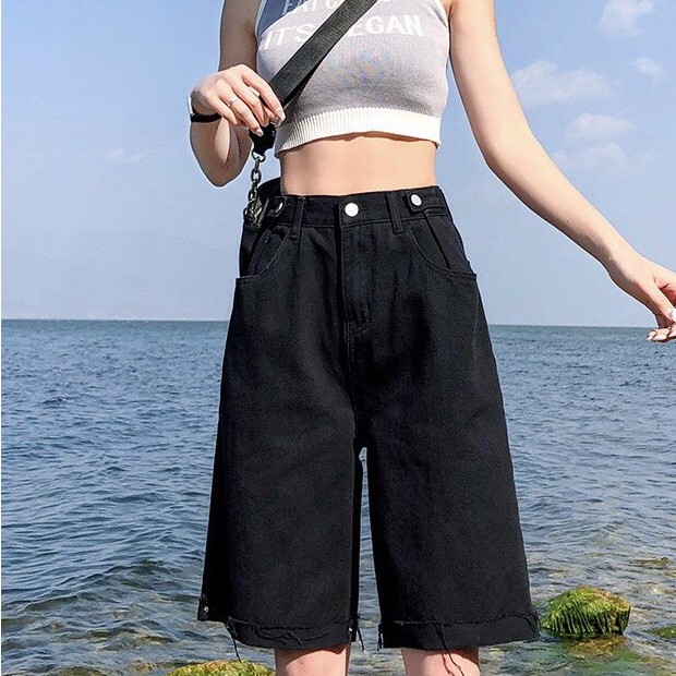 Quần short kaki nữ cạp cao ống rộng, quần sooc đùi nữ lưng cao tua gấu lưng cao ulzzang phong cách Hàn Quốc C21
