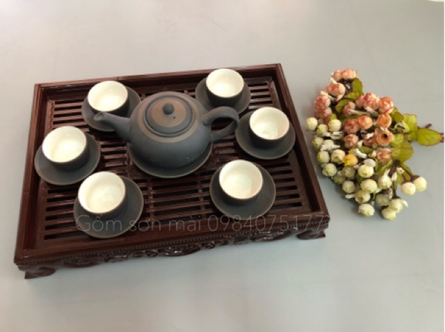 Bộ ấm chén tử sa phúc lộc thọ chỉ đỏ Bát Tràng