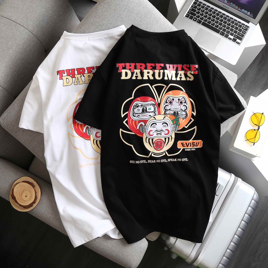 Áo phông Nam Nữ 🔅FULL SIZE🔅 Áo T shirt cổ tròn Three wise Darumas chất vải mềm mịn, thoáng mát, thấm hút mồ hôi tốt