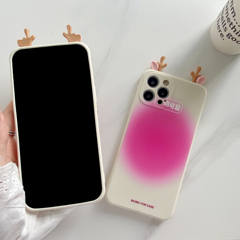 Ốp điện thoại silicone hình sừng hươu 3D cho iPhone 12 11 Pro Xs Max X Xs Xr iPhone 7 8 6 6s Plus 360
