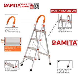 Thang nhôm ghế cao cấp 4 bậc PRO DAMITA Hàn Quốc. Kiểm tra hàng trước khi nhận sản phẩm. Bảo hành 24 tháng tại hãng