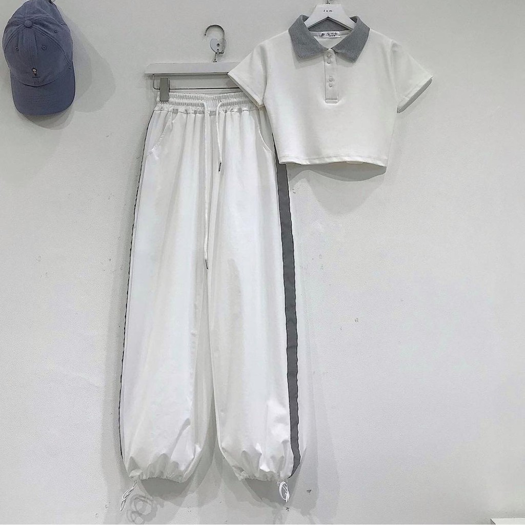 (XẢ SALE) Set bộ áo polo croptop phối cổ kèm quần 1 line, năng động, cá tính_Bee's Store | BigBuy360 - bigbuy360.vn
