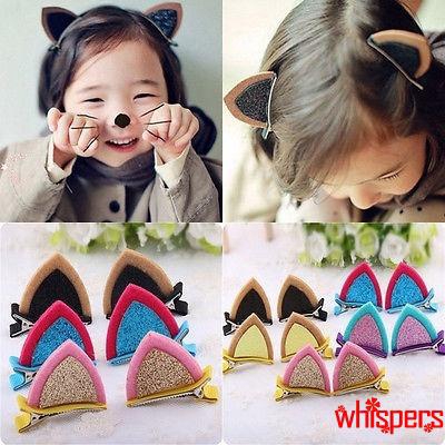 Kẹp tóc hình tai mèo đính hạt lấp lánh thời trang xinh xắn cho bé gái