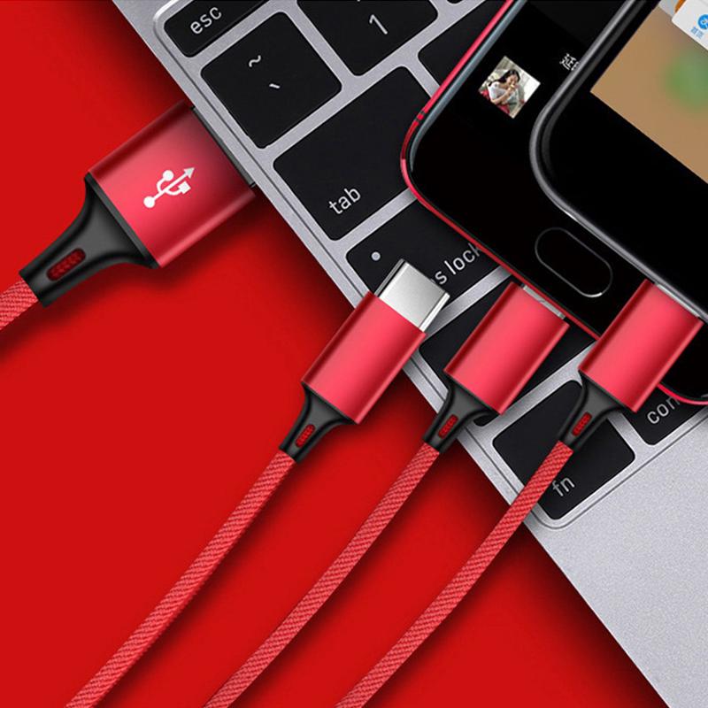 Cáp Sạc Nhanh 3 Trong 1 Cổng USB Type C Micro USB Tốc Độ Cao 1.2M / 3A