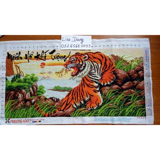 Tranh thêu CON HỔ-MÃNH HỔ KHÍ TƯỢNG (đã thêu)85x48cm
