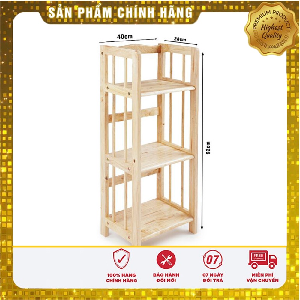 Kệ sách kệ đa năng 3 tầng gỗ cao su tự nhiên màu vân gỗ tự nhiên