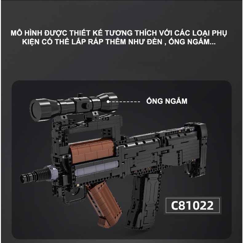 Đồ Chơi Lắp Ghép Lego Mô Hình Súng Rifle Groza-Black Với 1504 Mảnh Ghép Sử Dụng Động Cơ Chạy Bằng Pin