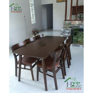 (Freeship Nt HCM, Dĩ An, Biên Hoà) Bộ bàn ăn Mango Walnut 6 ghế