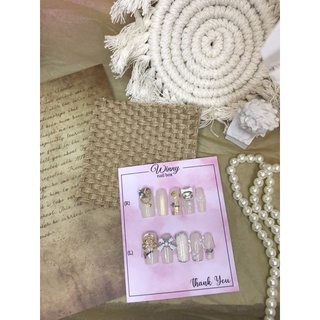 nailbox móng úp móng giả thạch nude nơ đá