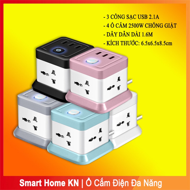 ổ cắm điện đa năng 3 chấu thông minh có cổng usb sạc nhanh điện thoại chịu tải 2500w an toàn chống cháy chống giật