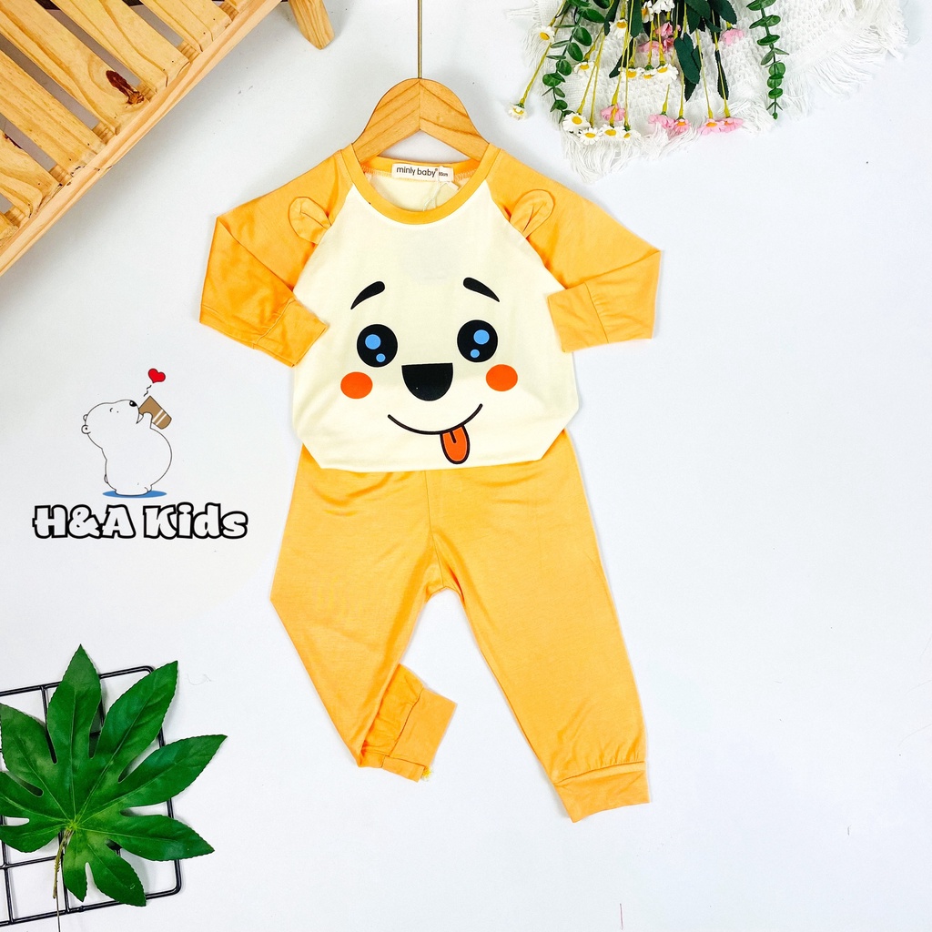 [Bé 19-33kg] Bộ dài tay thun lạnh ráp lăng mặt thú phối tai thật Minky Mom mềm mịn mát cho bé trai bé gái - HÀNG LOẠI 1