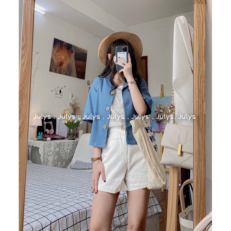 Áo croptop cổ vest khuy giả gỗ (ảnh thật shop chụp kèm video)