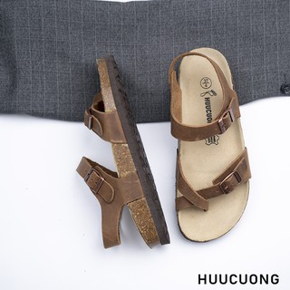 Giày xỏ ngón da bò nâu đế trấu