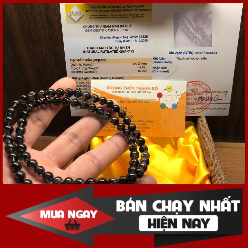 [VIP 5A - Trong, Dày Tóc] Chuỗi Vòng T.A Tóc Đen Phong Thủy Mạng THỦY và MỘC size 6mm Charm Lu Thống Bạch Ngọc