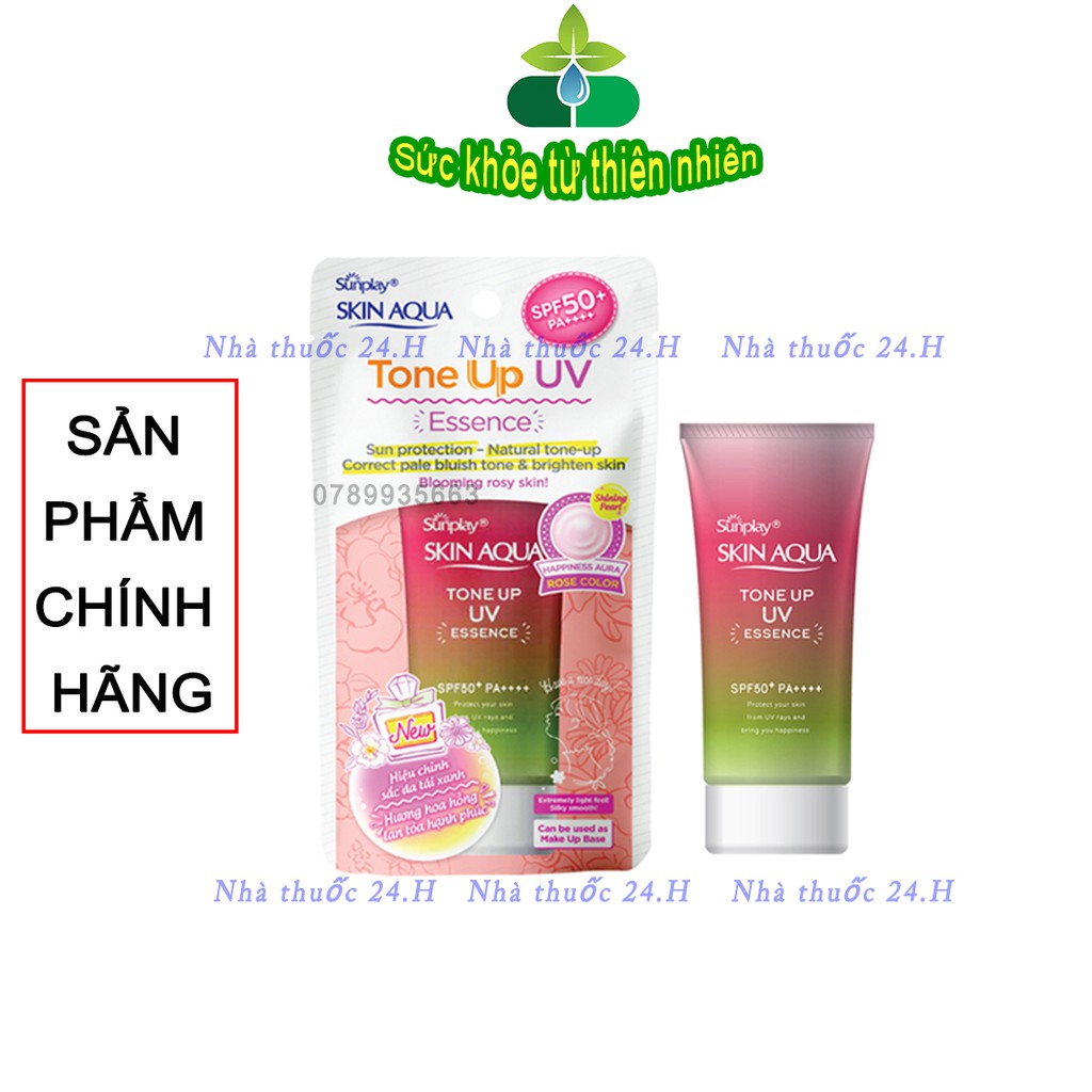 Tinh chất chống nắng nâng tông dành cho da khô/thường Sunplay Skin Aqua Tone Up UV Essence Happiness Aura (Rose)50g