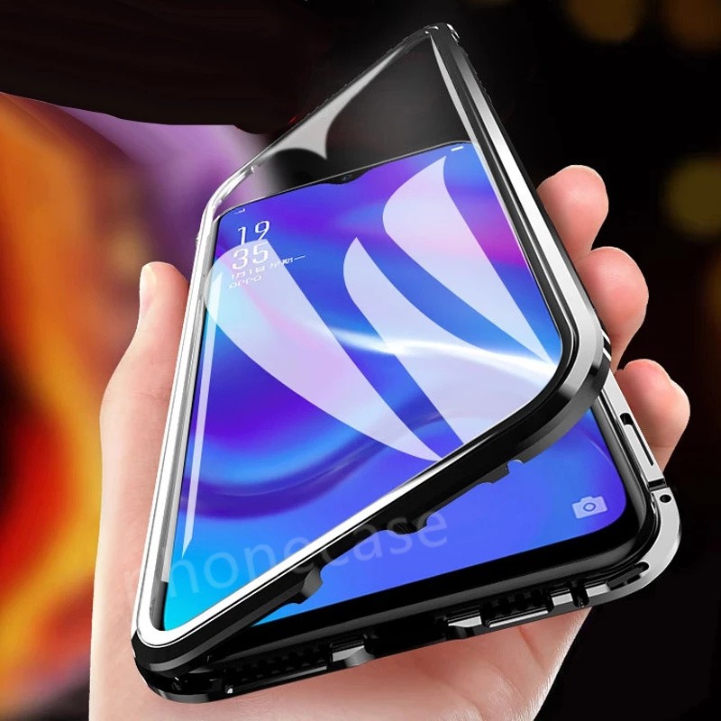 Ốp điện thoại kính cường lực hai mặt viền kim loại nam châm cho Samsung Galazy A21s A52 A52s A11 A31 A50 A50s A70 4G 5G