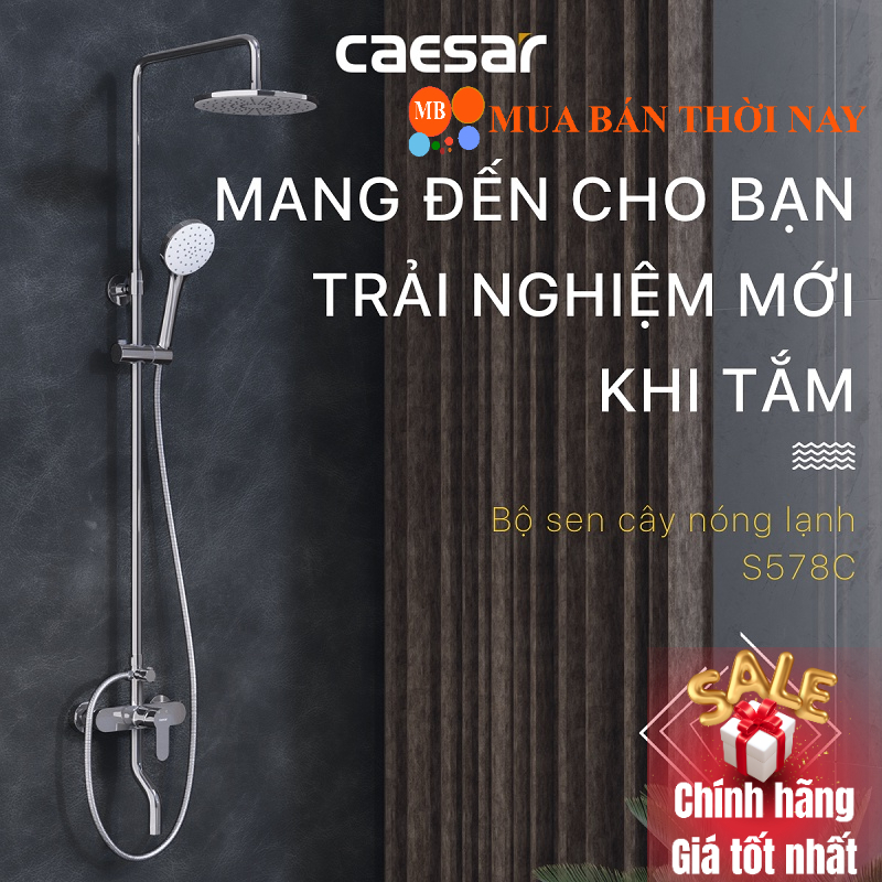 Vòi sen cây nóng lạnh CAESAR S578C, Sen tắm đứng 2 đường nước, Cam kết chính hãng