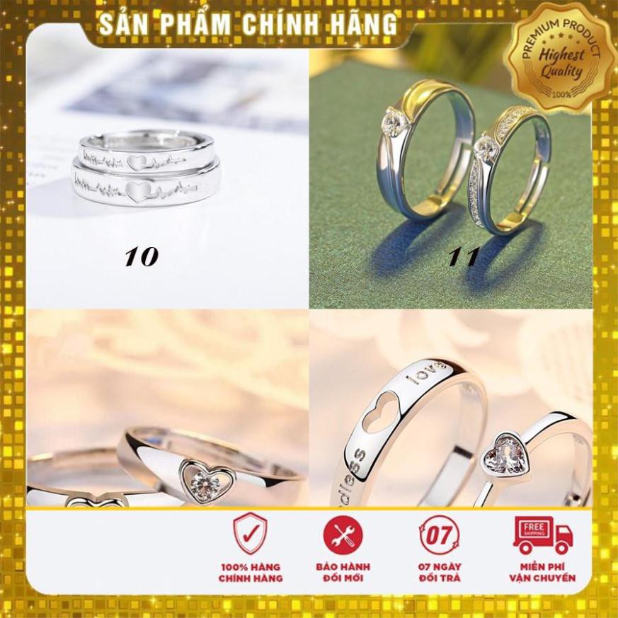 [HOT 2021] Nhẫn đôi Bạc 925 -30% trái tim tình yêu Freesize Zircon nhân tạo Lấp lánh Cao cấp Cổ điển SPR-Q002 Giá 1 cặp