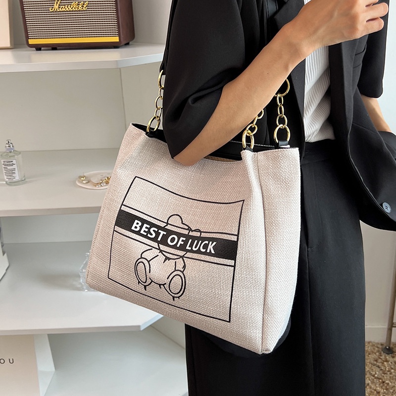 Túi đeo vai IELGY vải canvas cỡ lớn in họa tiết chữ cái hoạt hình thời trang tùy chọn màu sắc cho nữ